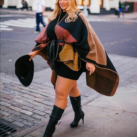 150.  Color Block Ruana Wrap Poncho - Picture 3 of 4